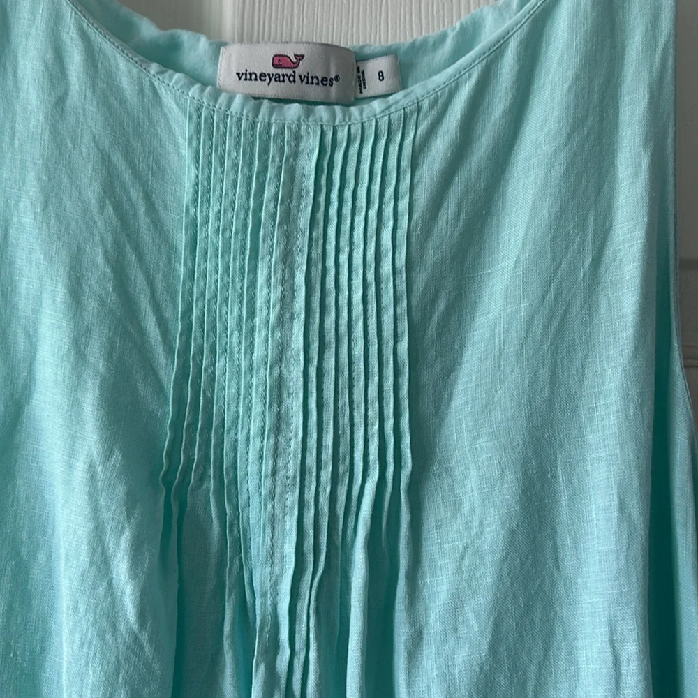 Vineyard Vines Cisco pintuck swing dress in pretty aqua linen - Picture 3 of 6